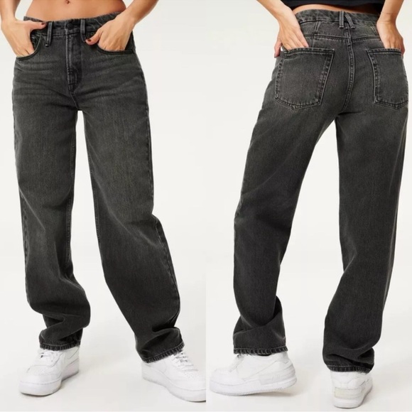 Good American Charcoal Straight Leg Jeans - Picture 1 of 6